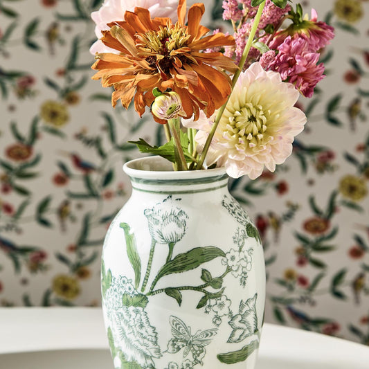 Primrose and Lotus Green and White Chinoiserie Vases