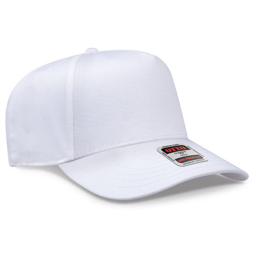 White Canvas 5 Panel Mid Profile Baseball Cap