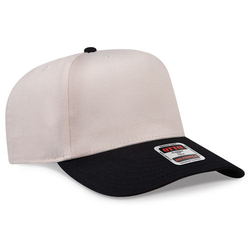 Black and Natural Canvas 5 Panel Mid Profile Baseball Cap