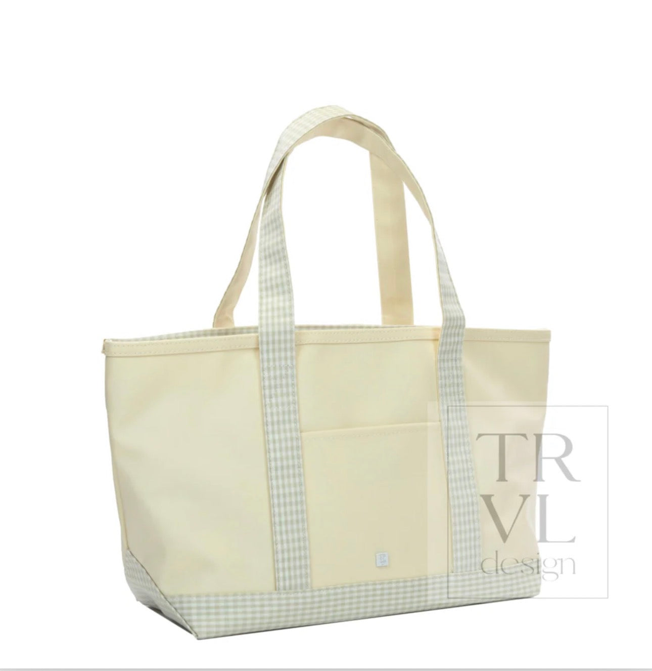 TRVL Medium Tote-Coated Canvas with Gingham Pearl Grey