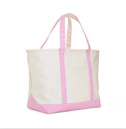 TRVL Maxi Tote-Canvas Natural with Gingham Pink Trim