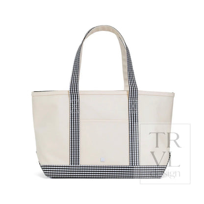 TRVL Medium Tote-Coated Canvas with Gingham Black