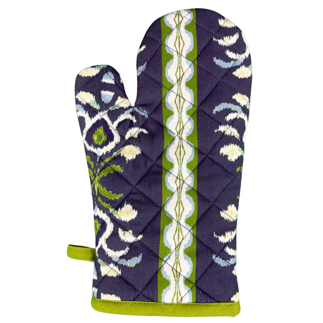 Rosemary Stripe Indigo Oven Mitt and Pot Holder Set