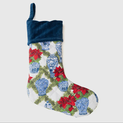Chinoiserie Poinsettia Quilted Stocking