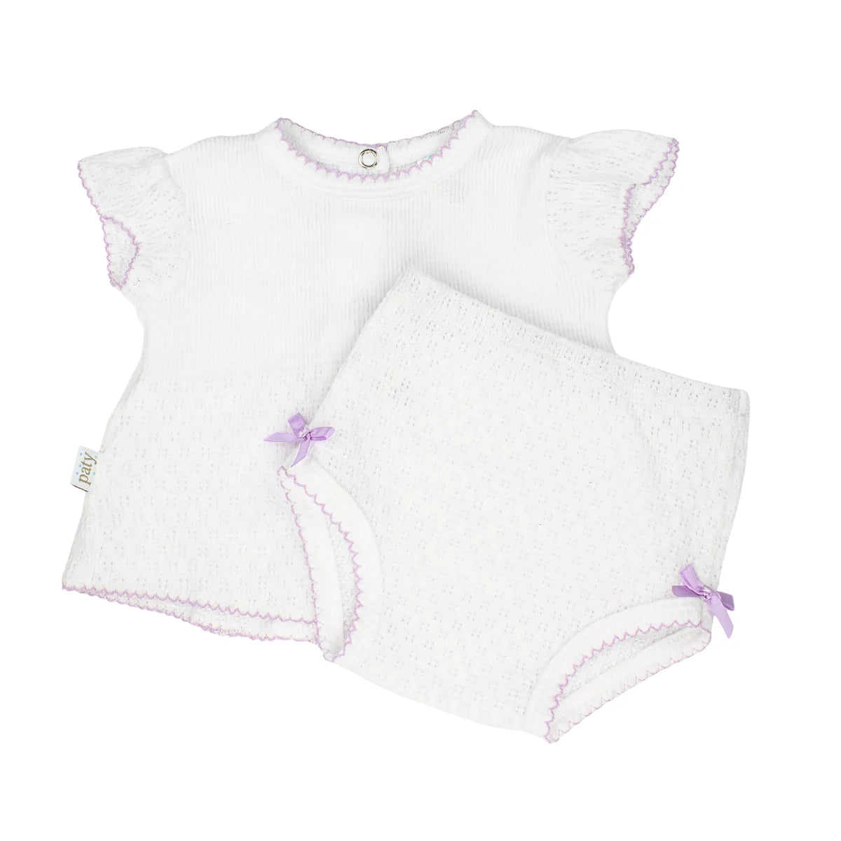 Paty Knit Flutter Sleeve Diaper Set with Bows-Lavender-Newborn
