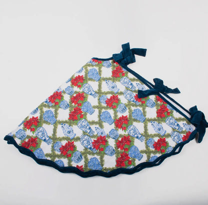Chinoiserie Poinsettia Quilted Tree Skirt