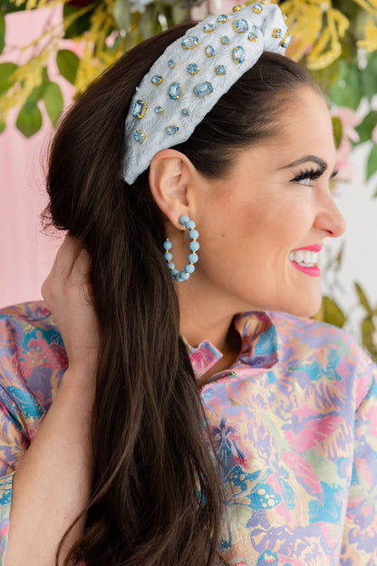 Light Blue Textured Headband with Crystals