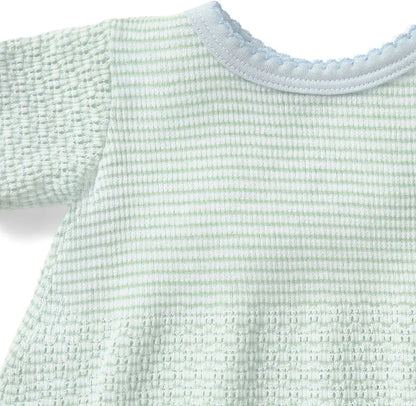 Paty Knit Solid Color Bubble with Pima Trim-Mint with Blue Trim-Newborn