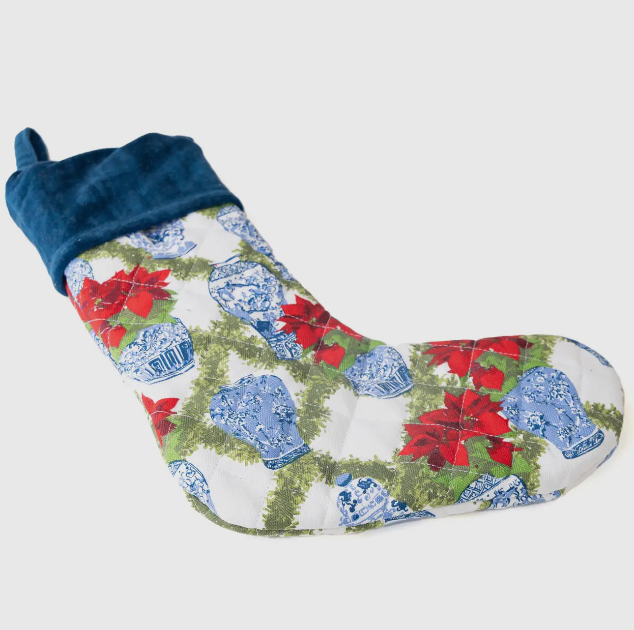 Chinoiserie Poinsettia Quilted Stocking