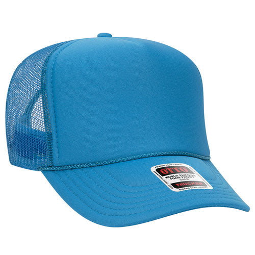 Neon Blue 5 Panel High Crown Mesh Back Trucker Hat