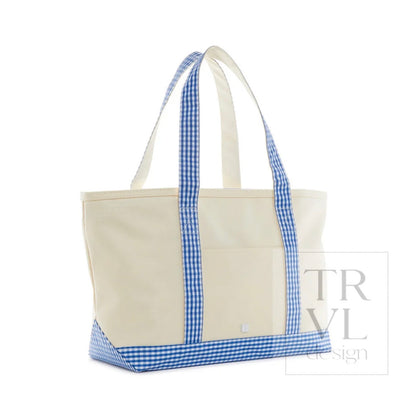TRVL Medium Tote-Coated Canvas with Gingham Royal