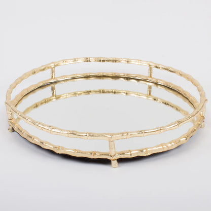 Round Mirrored Tray - Gold Bamboo