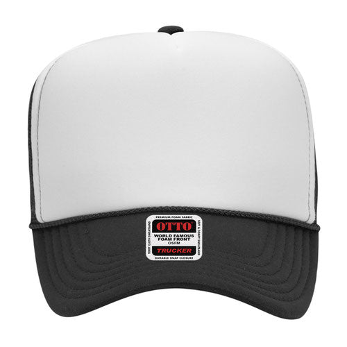 Black and White 5 Panel High Crown Mesh Back Trucker Hat