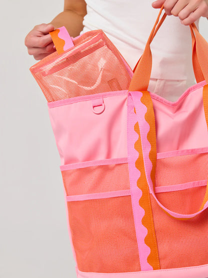 Camden Mesh Zip Pouch-pink and orange