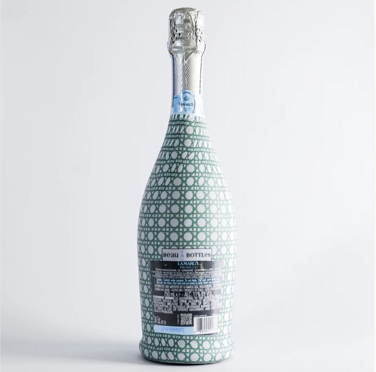 Green and White Cane Bottle Wrap- Prosecco Edition