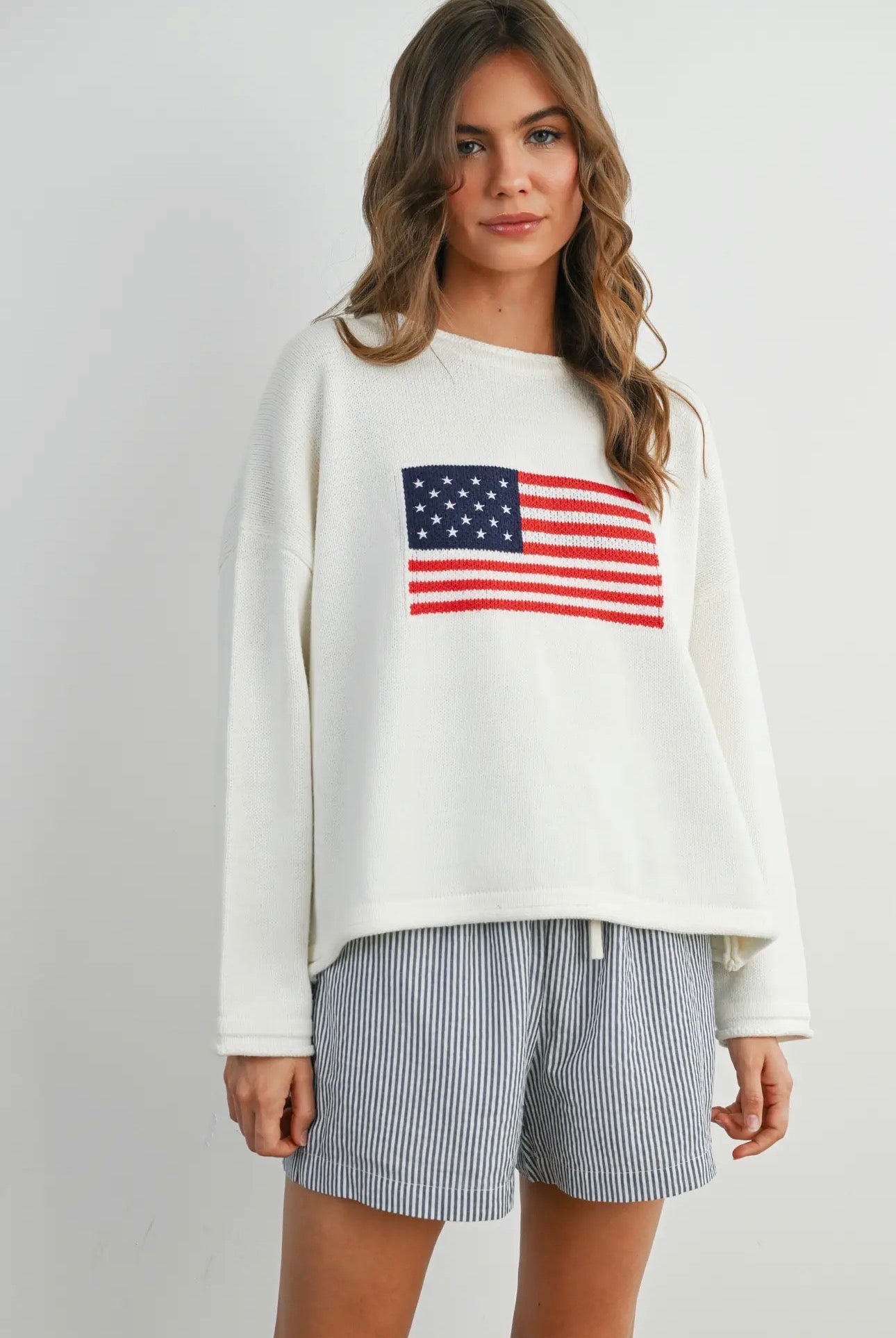 Ivory Rollneck Americana Sweater