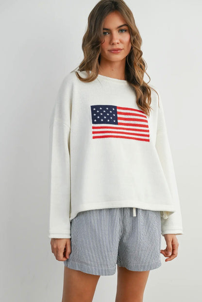Ivory Rollneck Americana Sweater