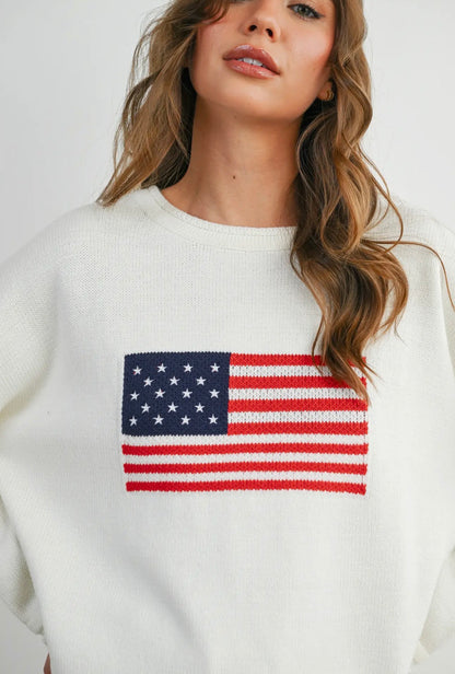 Ivory Rollneck Americana Sweater