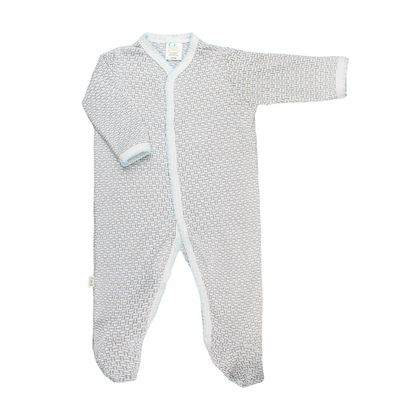 Paty Knit Solid Color Footie-Grey with Blue-3 month