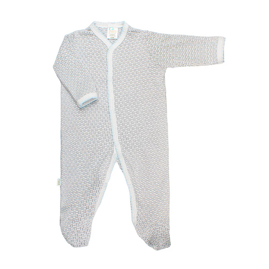 Paty Knit Solid Color Footie-Grey with Blue-3 month
