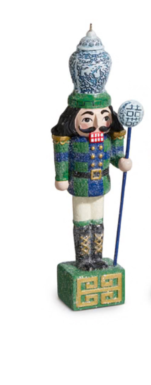Chinoiserie Green and Blue Nutcracker Ornament