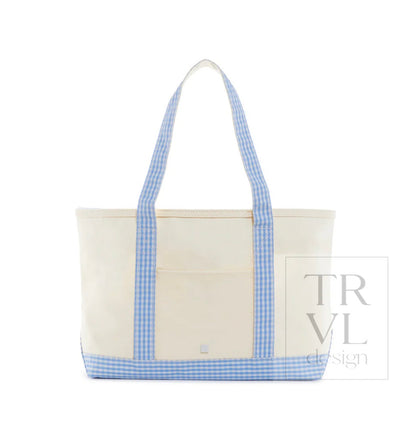 TRVL Medium Tote-Coated Canvas with Gingham Sky