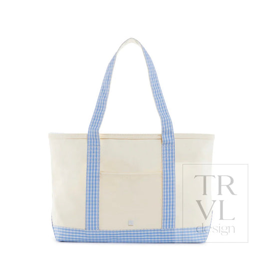 TRVL Medium Tote-Coated Canvas with Gingham Sky