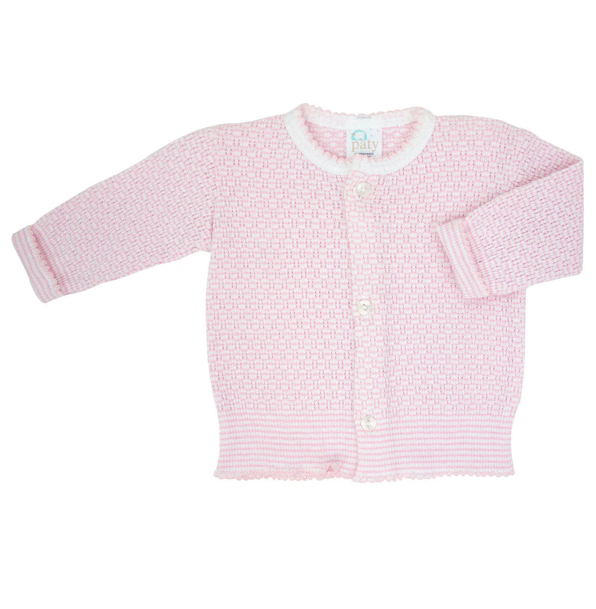 Paty Knit Cardigan Sweater in Solid Colors-Pink with Pink Trim-3 months