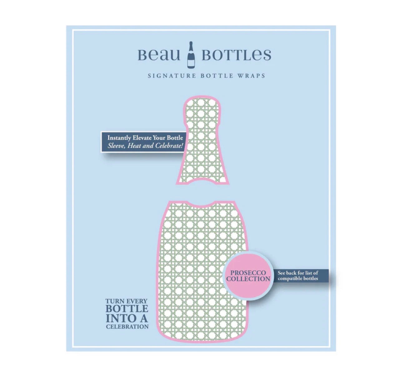 Green and White Cane Bottle Wrap- Prosecco Edition