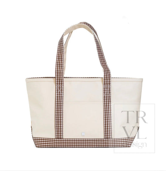TRVL Medium Tote-Coated Canvas with Gingham Coco