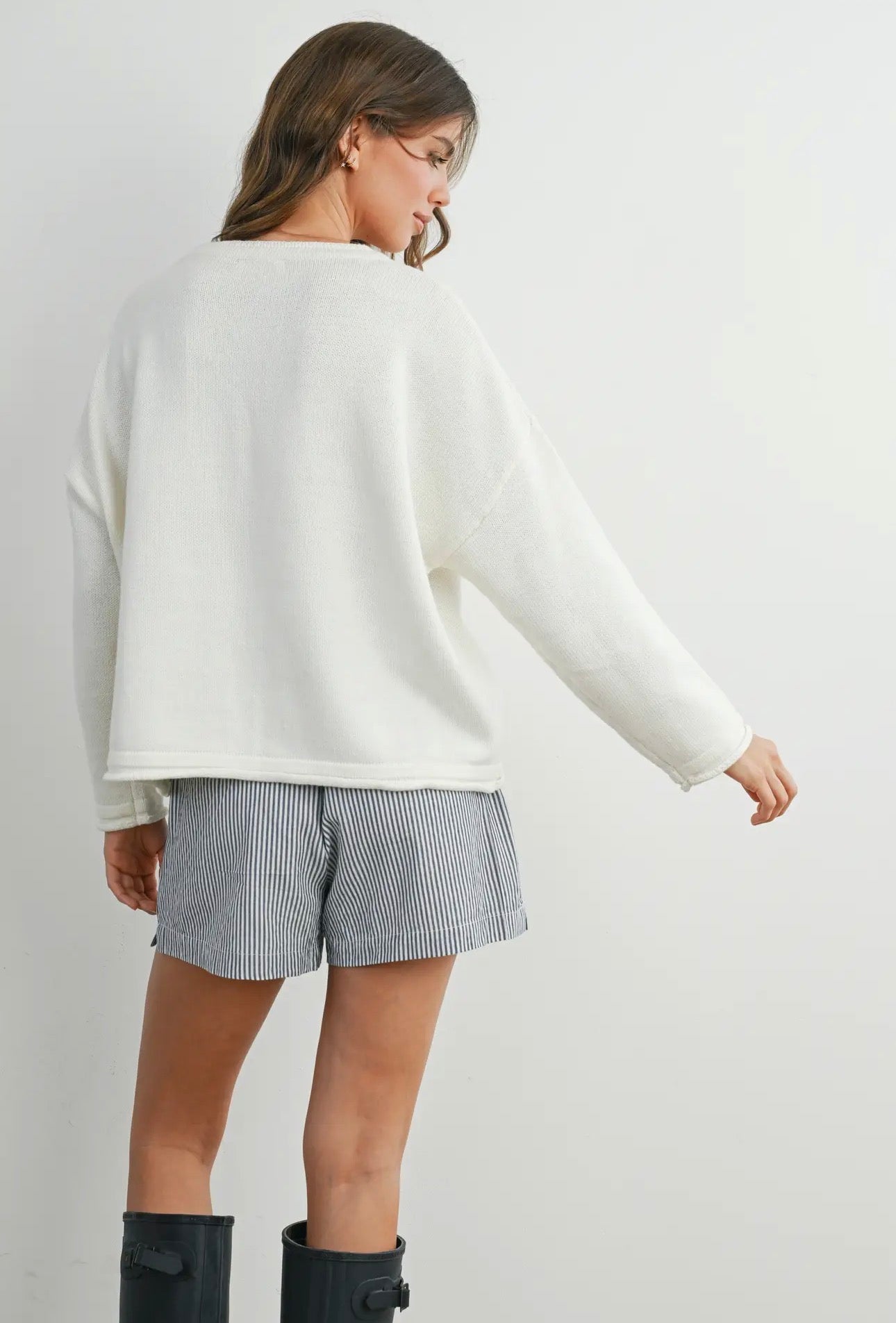 Ivory Rollneck Americana Sweater