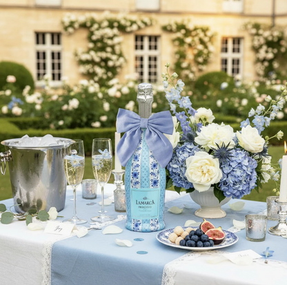 Blue Linen Bottle Bow