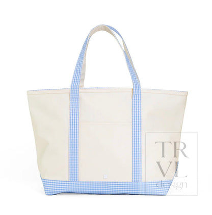 TRVL Maxi Tote-Coated Canvas with Gingham Sky