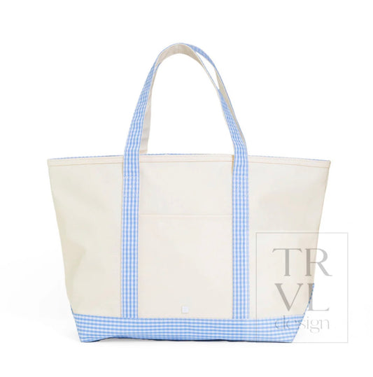 TRVL Maxi Tote-Coated Canvas with Gingham Sky