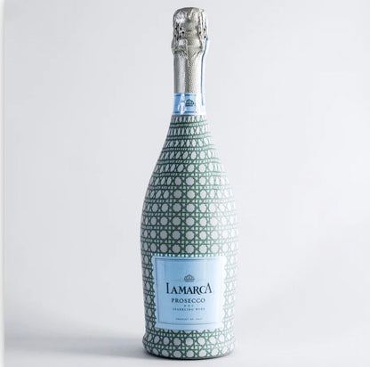 Green and White Cane Bottle Wrap- Prosecco Edition