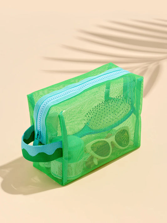 Camden Mesh Zip Pouch- Turquoise and Green