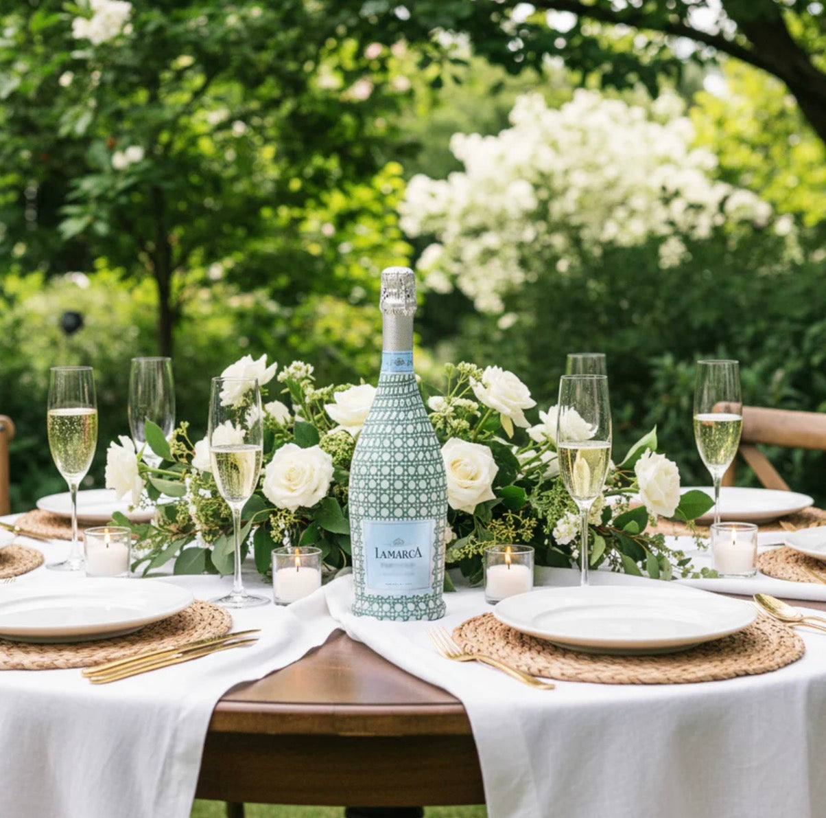 Green and White Cane Bottle Wrap- Prosecco Edition
