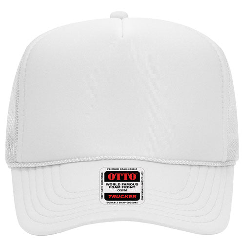 White 5 Panel High Crown Mesh Back Trucker Hat