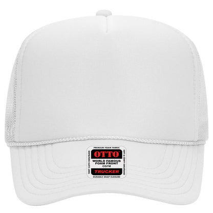 White 5 Panel High Crown Mesh Back Trucker Hat