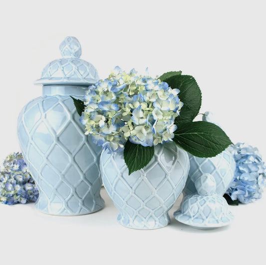 Light Blue Textured Ginger Jar- Extra Large