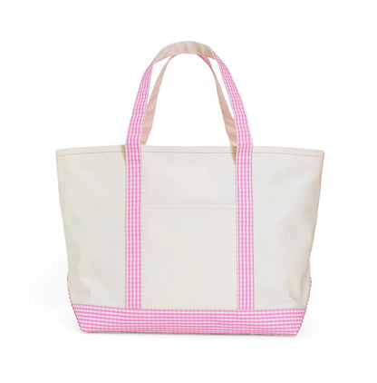 TRVL Maxi Tote-Canvas Natural with Gingham Pink Trim