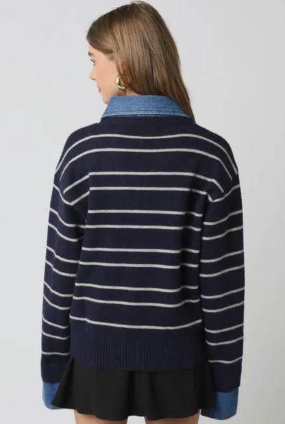 Striped Denim Combo Top