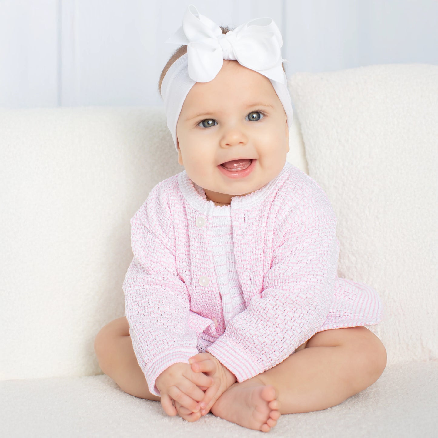 Paty Knit Cardigan Sweater in Solid Colors-Pink with Pink Trim-3 months