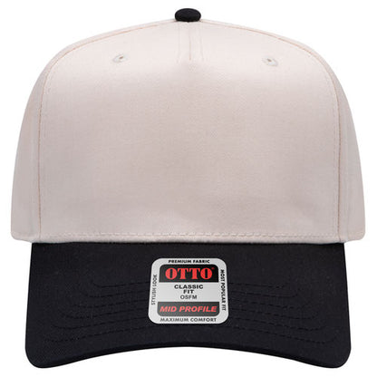 Black and Natural Canvas 5 Panel Mid Profile Baseball Cap