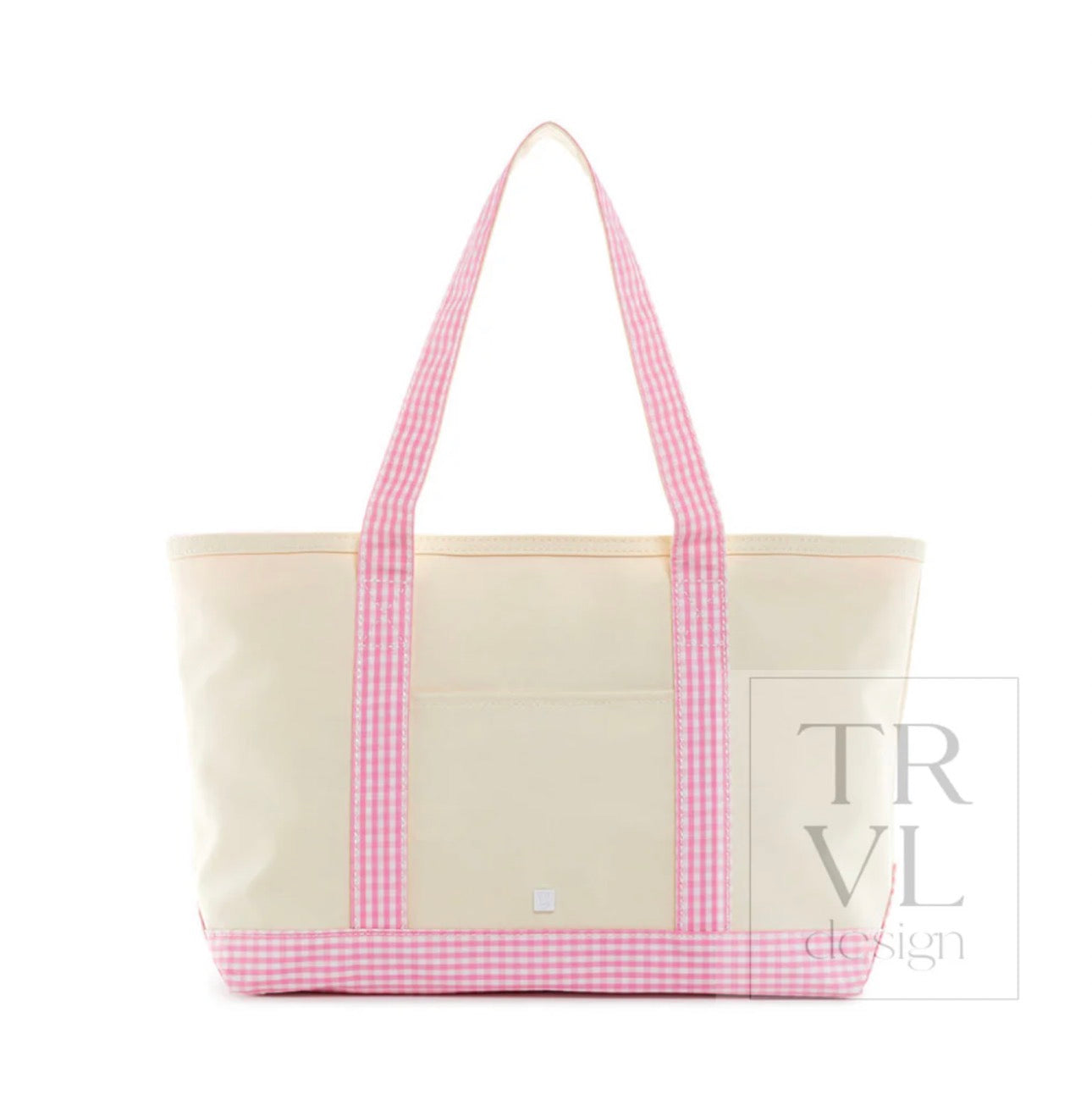 TRVL Medium Tote-Coated Canvas with Gingham Pink