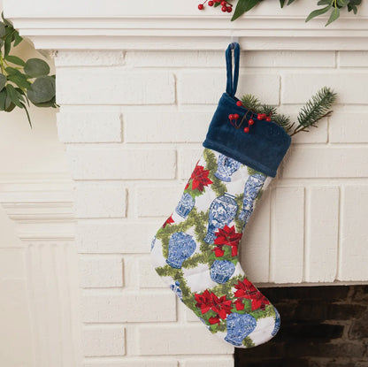 Chinoiserie Poinsettia Quilted Stocking
