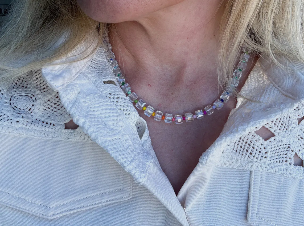 Clear and Multi-Colored Beaded Necklace