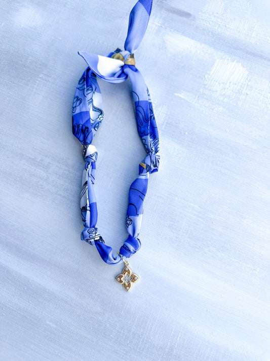 Royal Blue Scarf Necklace with Raya Charm