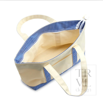 TRVL Medium Tote-Coated Canvas with Gingham Royal