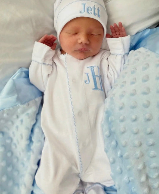 White and Blue Picot Footie